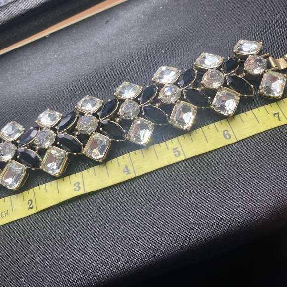 J. Crew Black and Clear Rhinestone Bracelet Gold Tone Fashion Statement - Picture 12 of 13